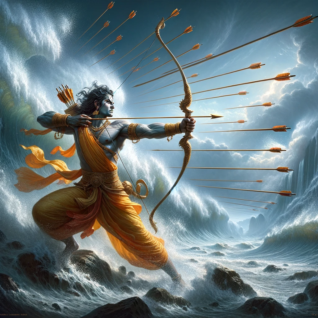 Rama Shoots Arrows into the Ocean